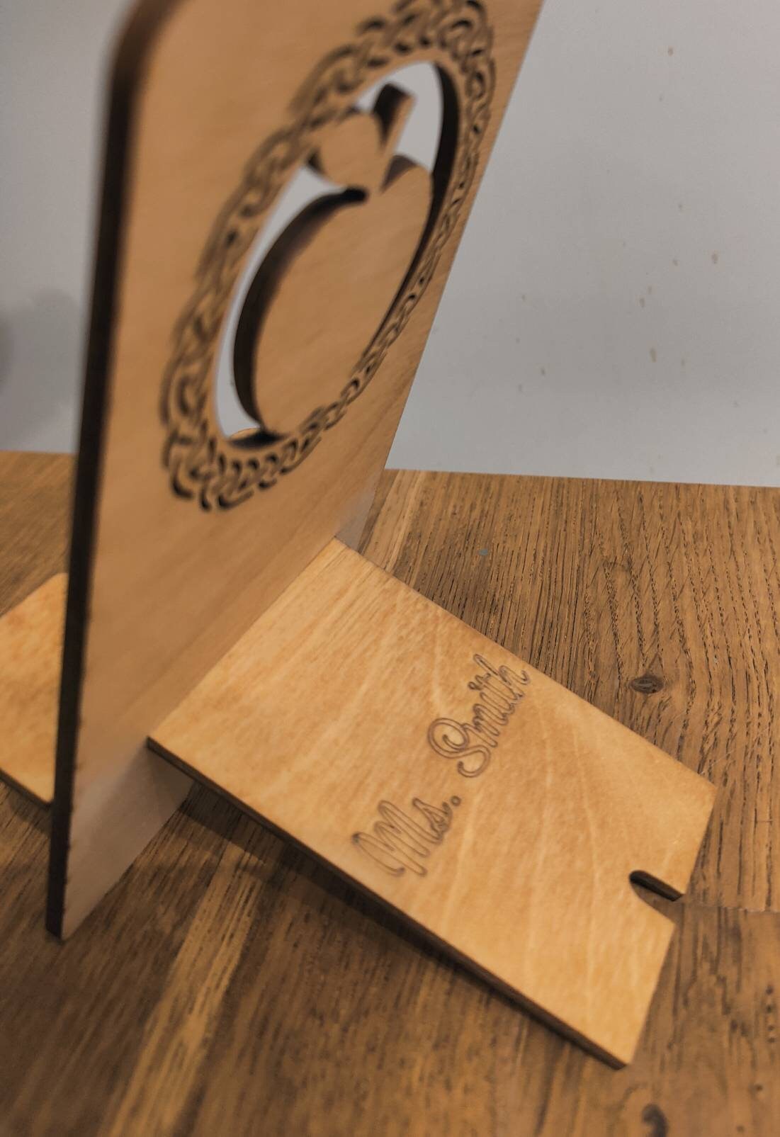 Personalised wooden teacher phone stand
