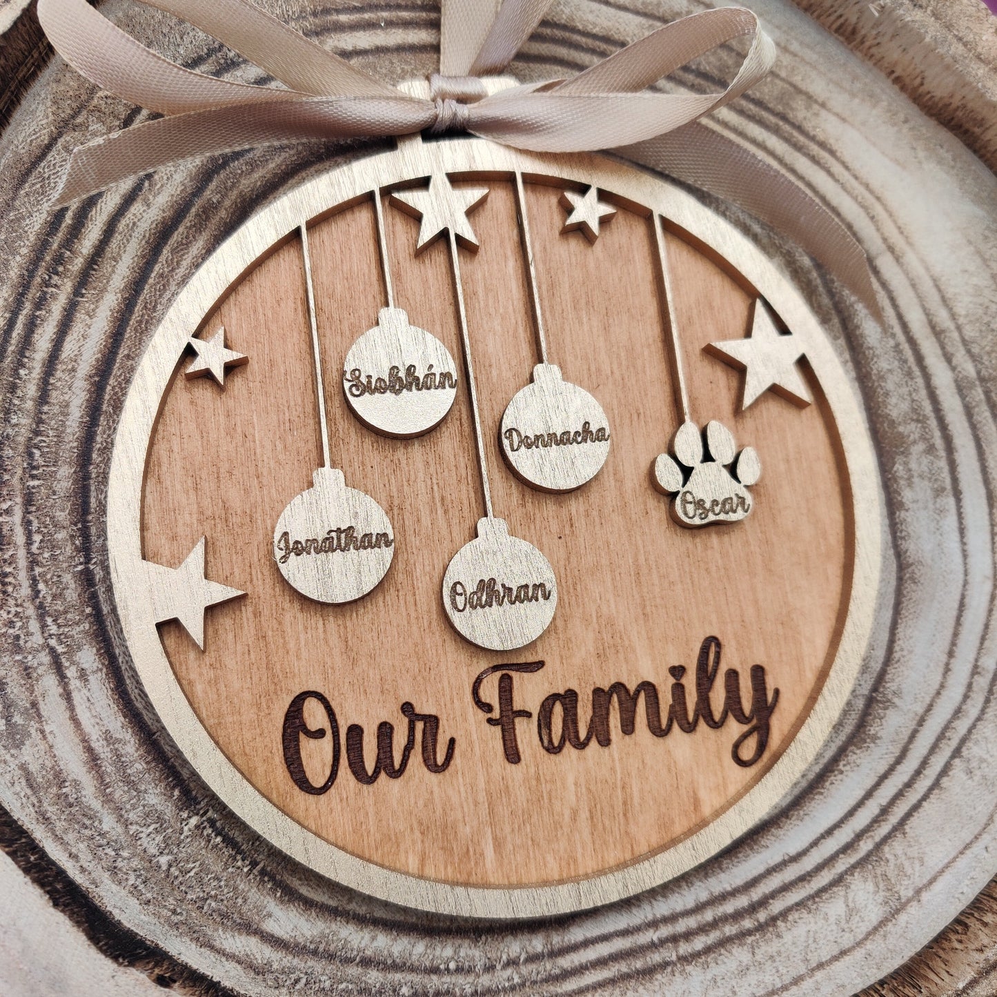 Our family personalised christmas tree bauble