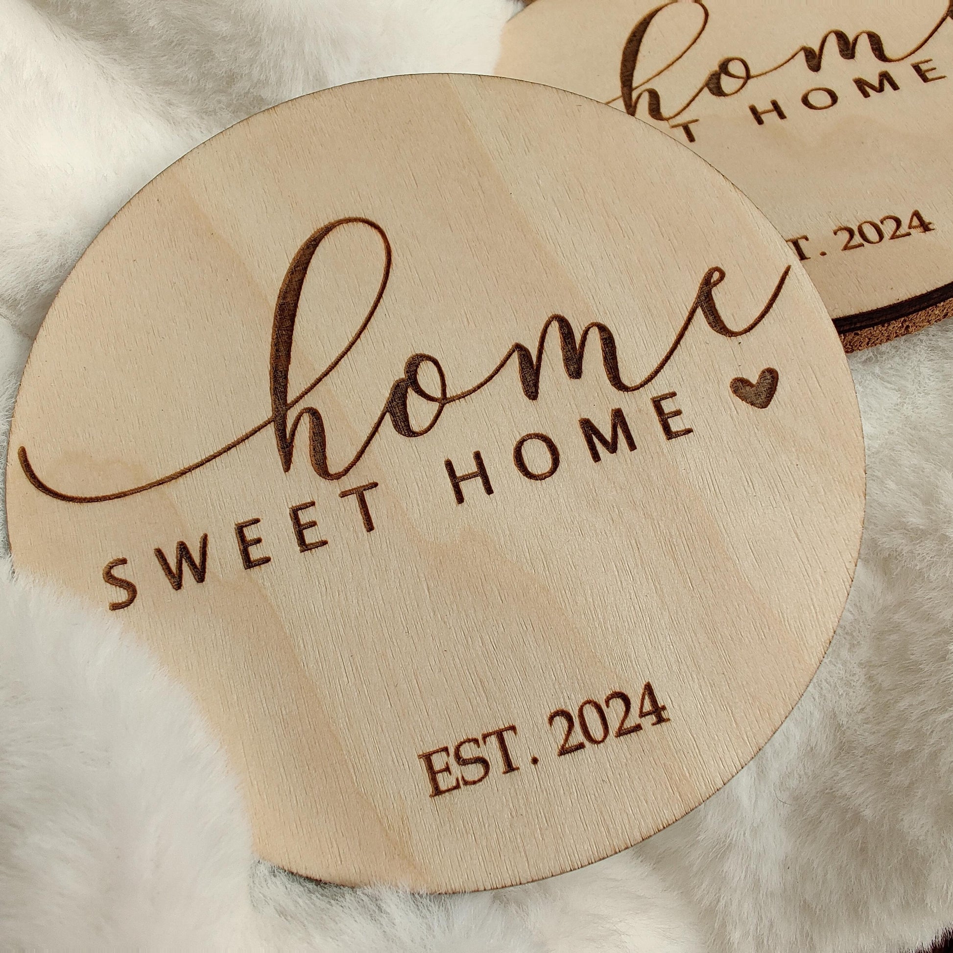 Personalised new home coasters – wooden, personalised