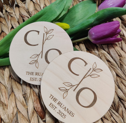 Personalised coasters – laser cut, wooden, handmade in Ireland, personalised