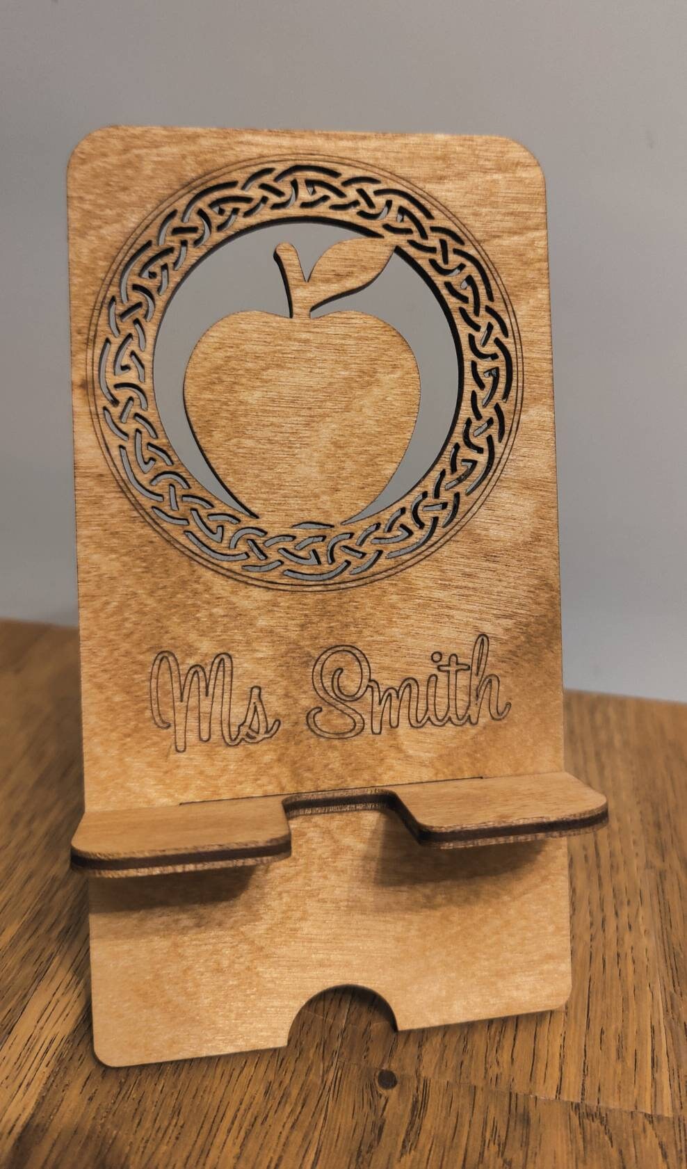 Personalised wooden teacher phone stand
