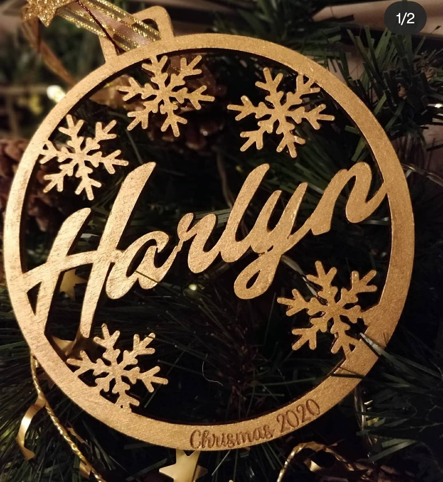 Personalised Christmas bauble - laser cut snowflake design
