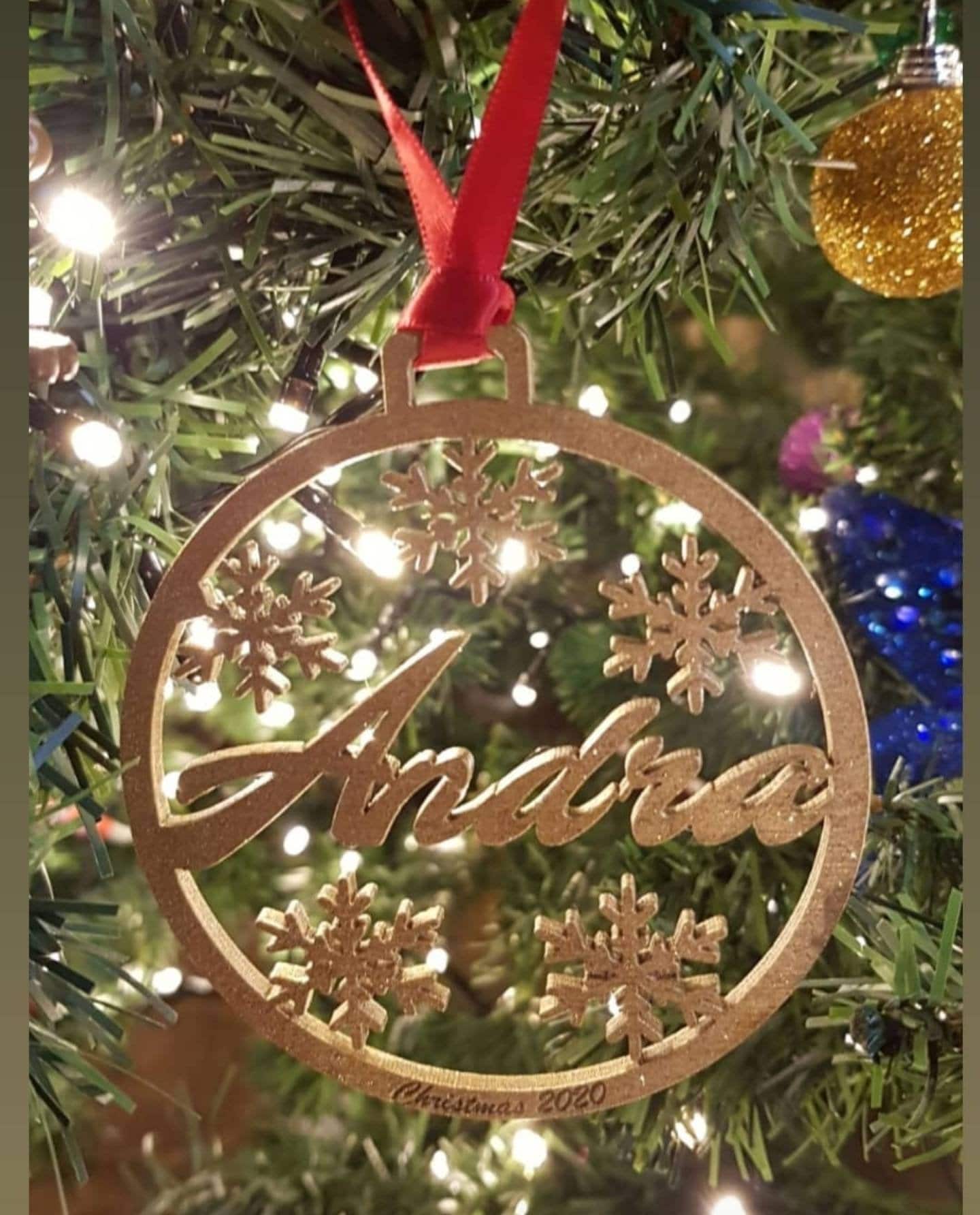 Personalised Christmas bauble - laser cut snowflake design