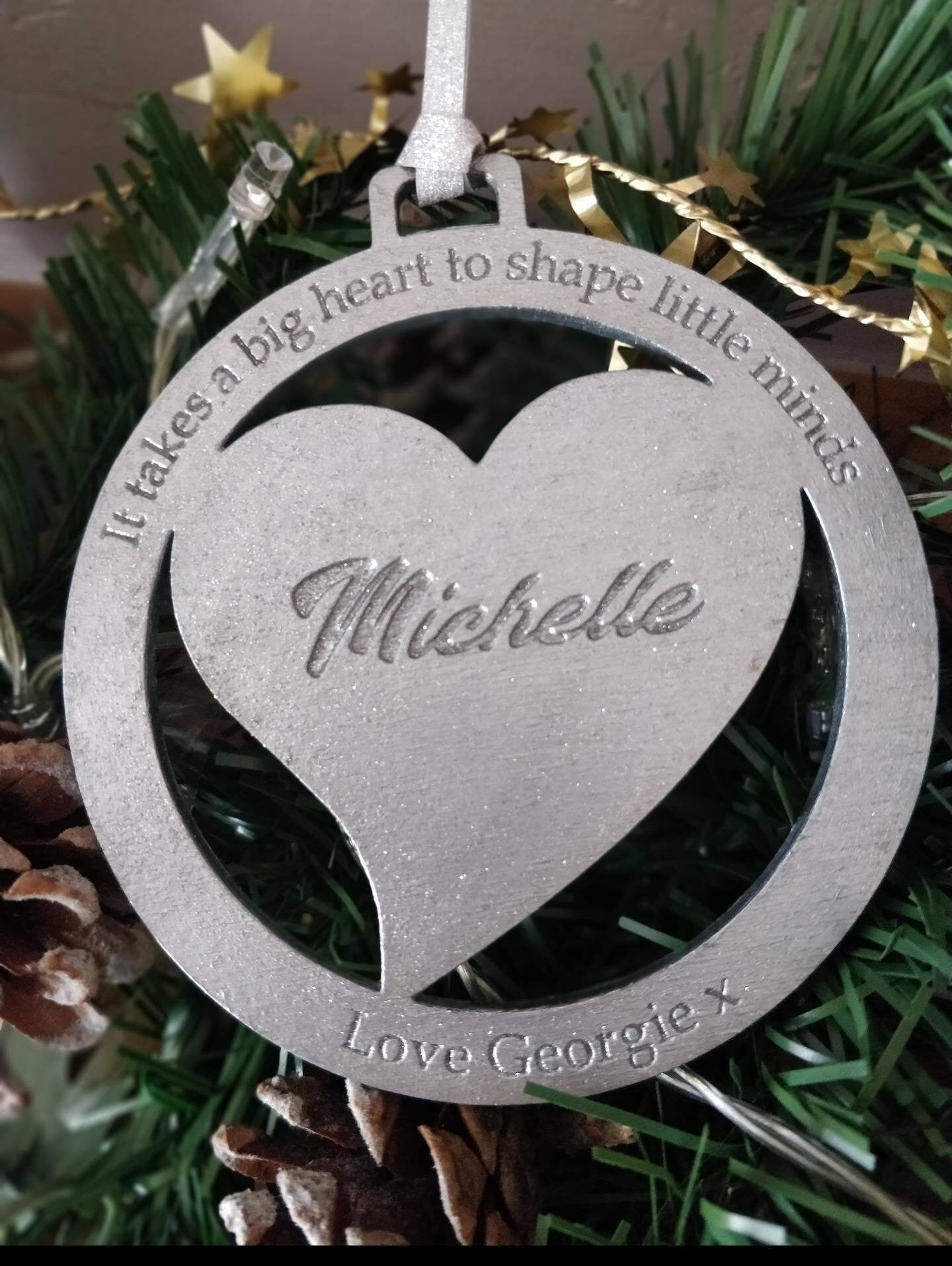 It takes a big heart to help shape little minds. Christmas tree decoration, thank you teacher/ SNA Christmas gift.
