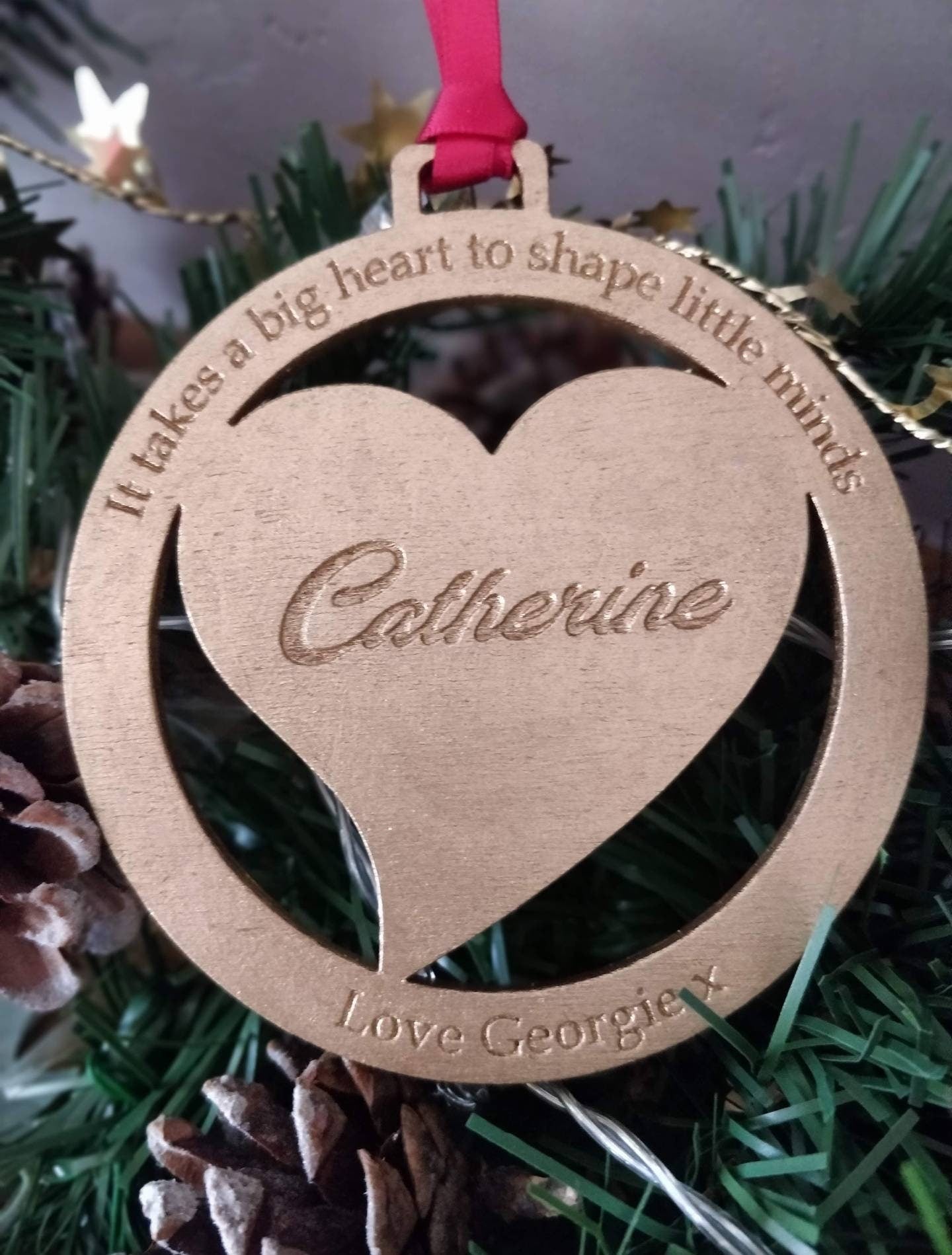 It takes a big heart to help shape little minds. Christmas tree decoration, thank you teacher/ SNA Christmas gift.