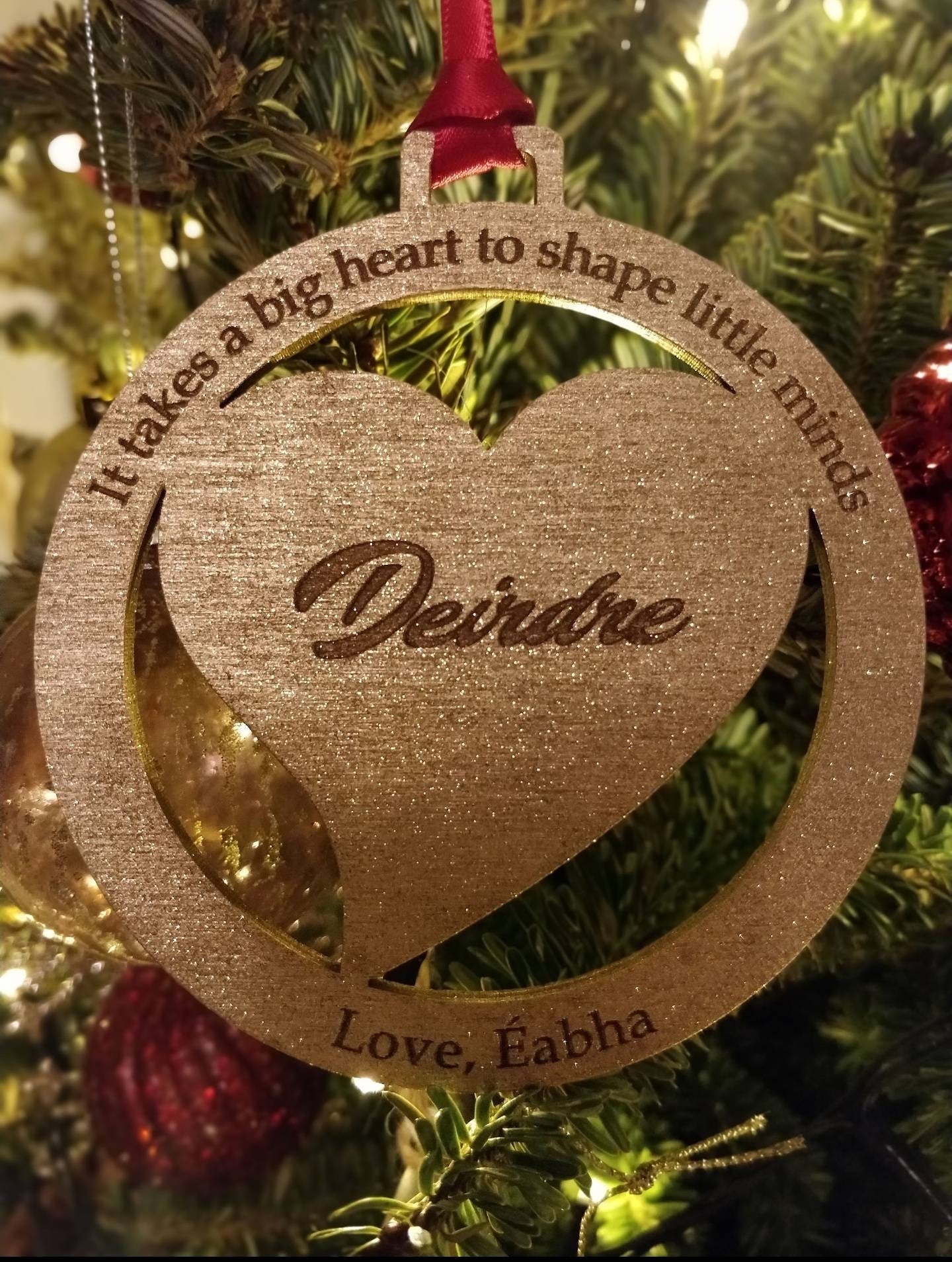 It takes a big heart to help shape little minds. Christmas tree decoration, thank you teacher/ SNA Christmas gift.