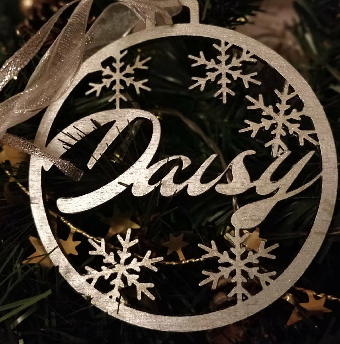 Personalised Christmas bauble - laser cut snowflake design