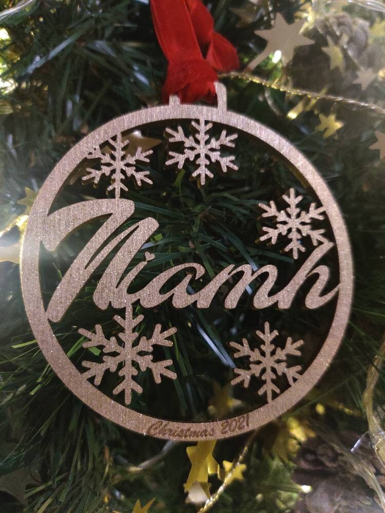 Personalised Christmas bauble - laser cut snowflake design