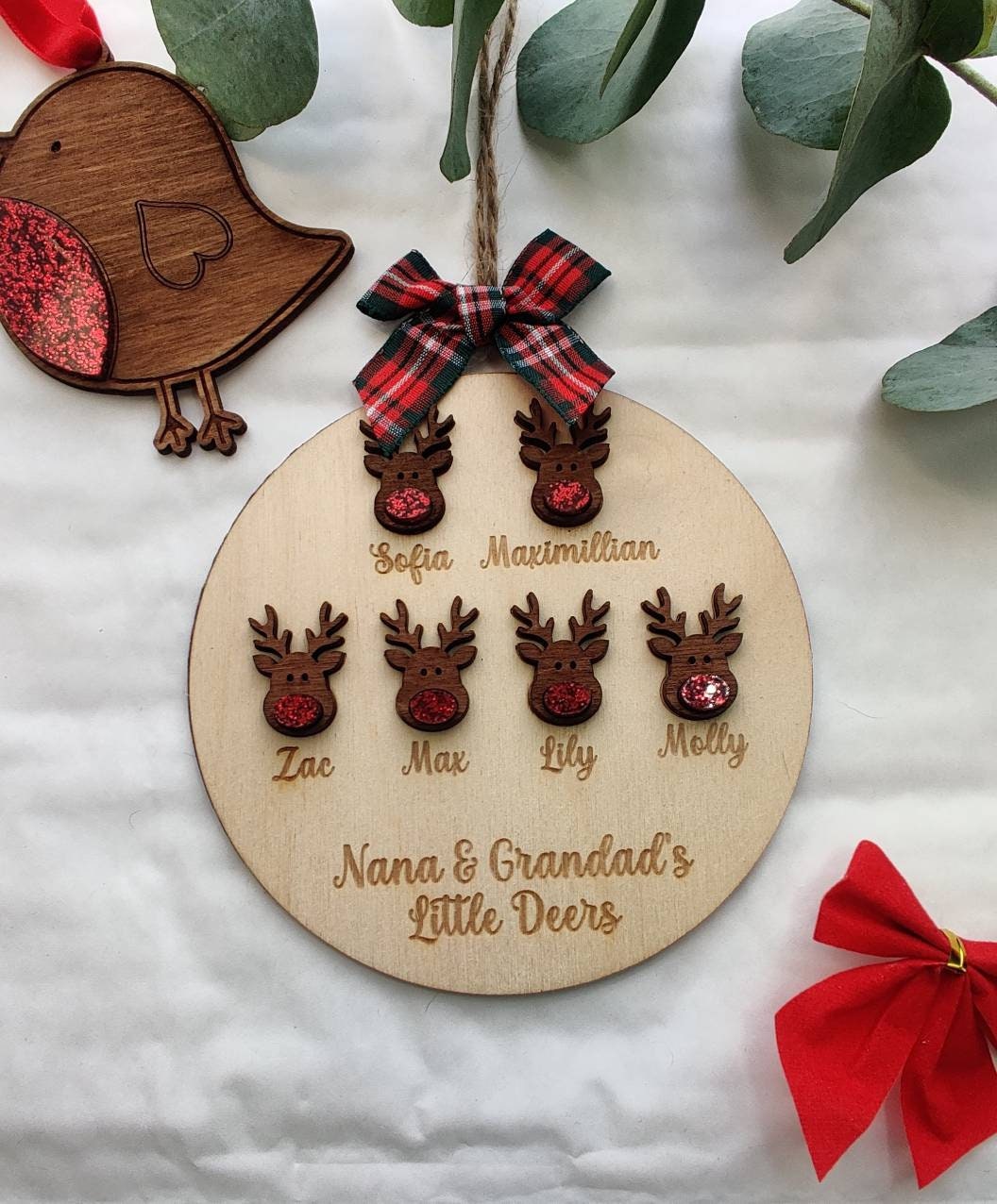 Our family/Herd personalised christmas tree bauble - personalised 3D reindeer /grandparents
