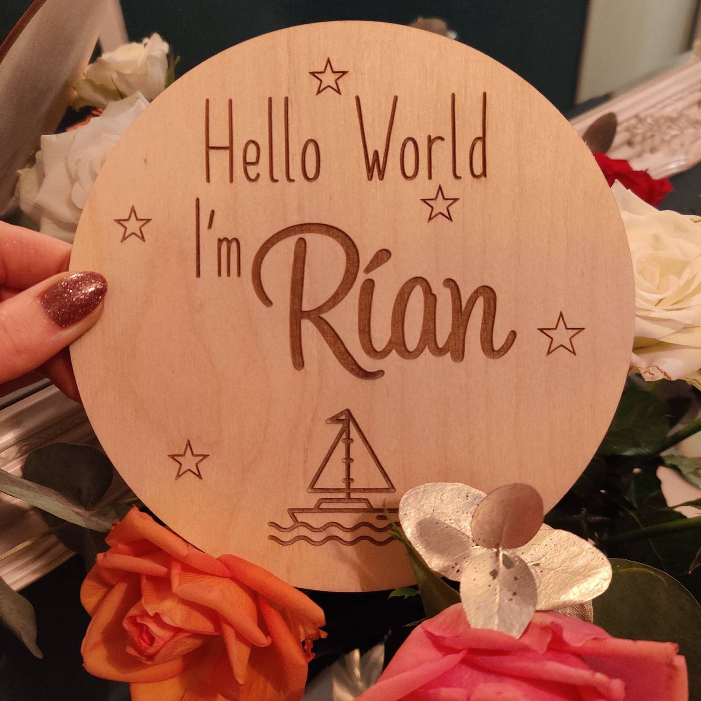 Personalised hello world baby name sign