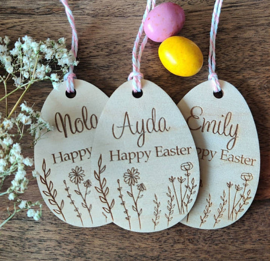 Personalised Easter basket tags - floral eggs and cute bunnies