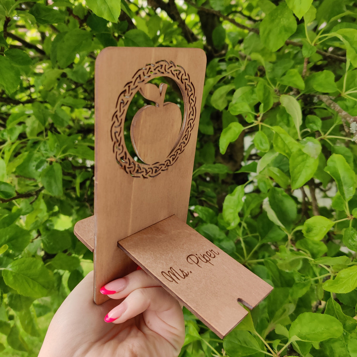 Personalised wooden phone stand