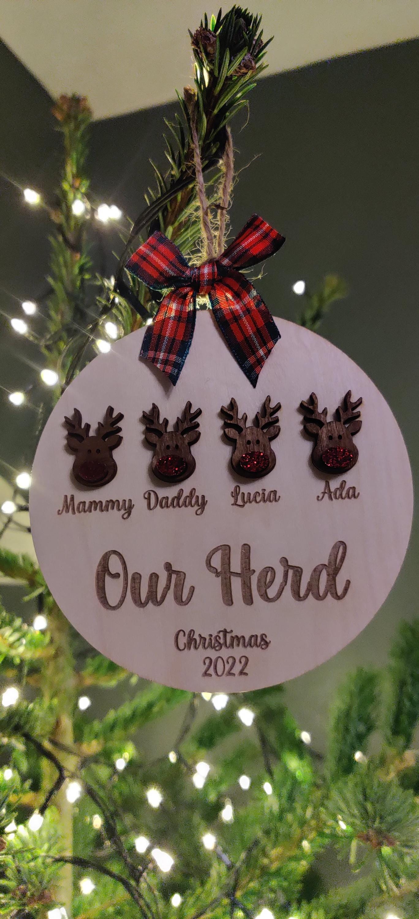 Our family/Herd personalised christmas tree bauble - personalised 3D reindeer /grandparents