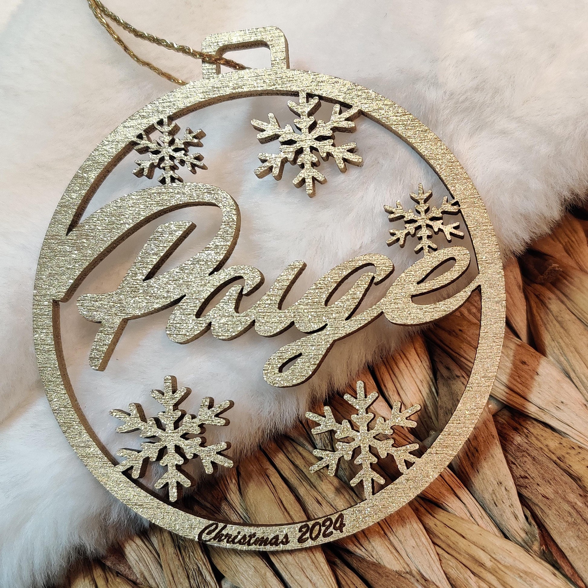 Personalised Christmas bauble - laser cut snowflake design