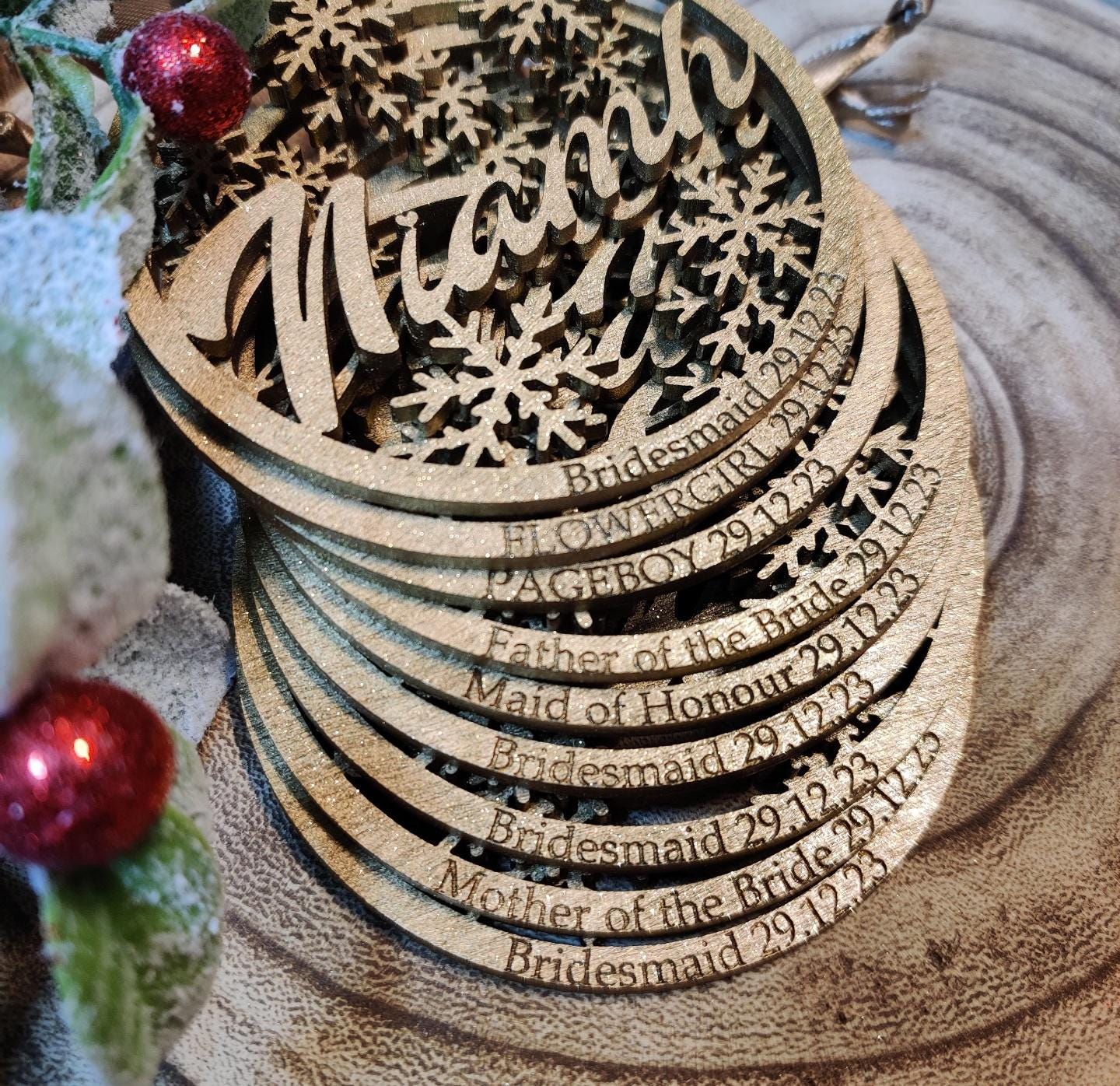 Personalised Christmas bauble - laser cut snowflake design