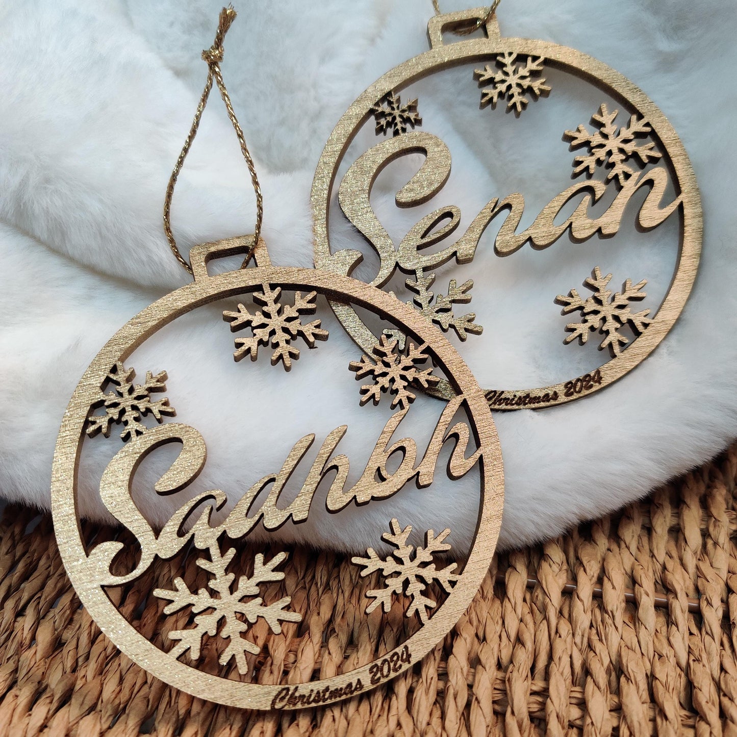 Personalised Christmas bauble - laser cut snowflake design