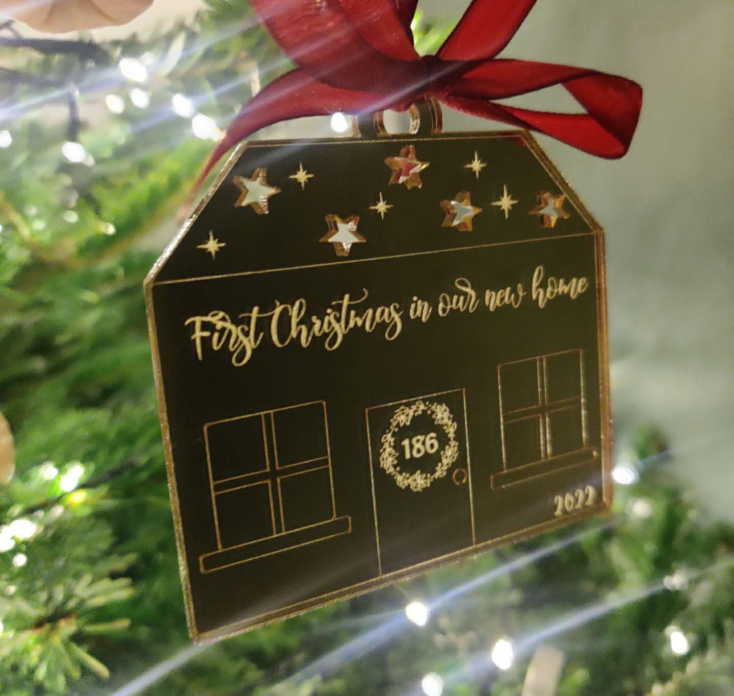 First Christmas in our new home. Personalised decoration. New house. Christmas gift.