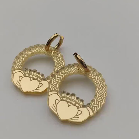 Mirrored Acrylic Claddagh Earrings: Irish Symbol Jewelry